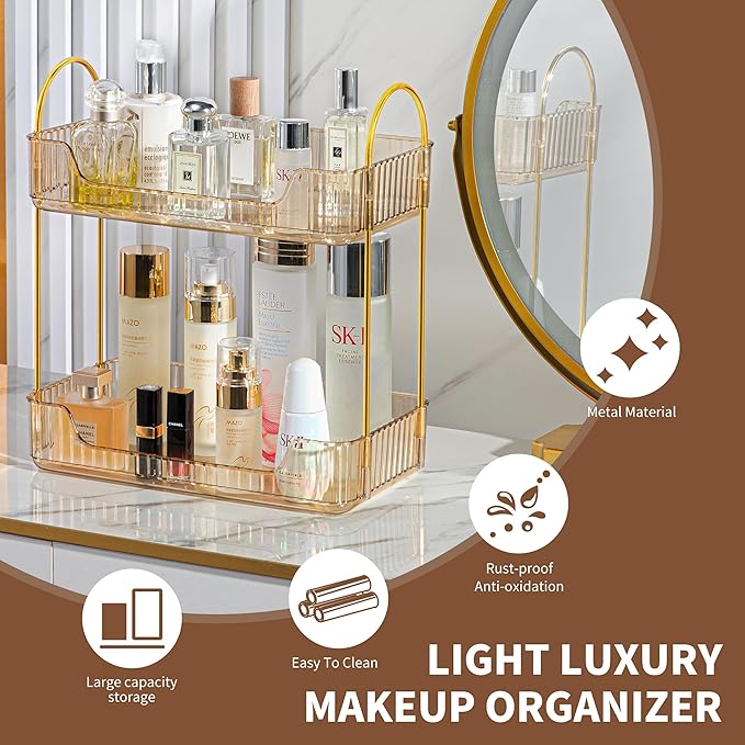 Akinbas 2 Tier Bathroom Organizer Countertop Makeup Perfume Tray Skincare - Image 6