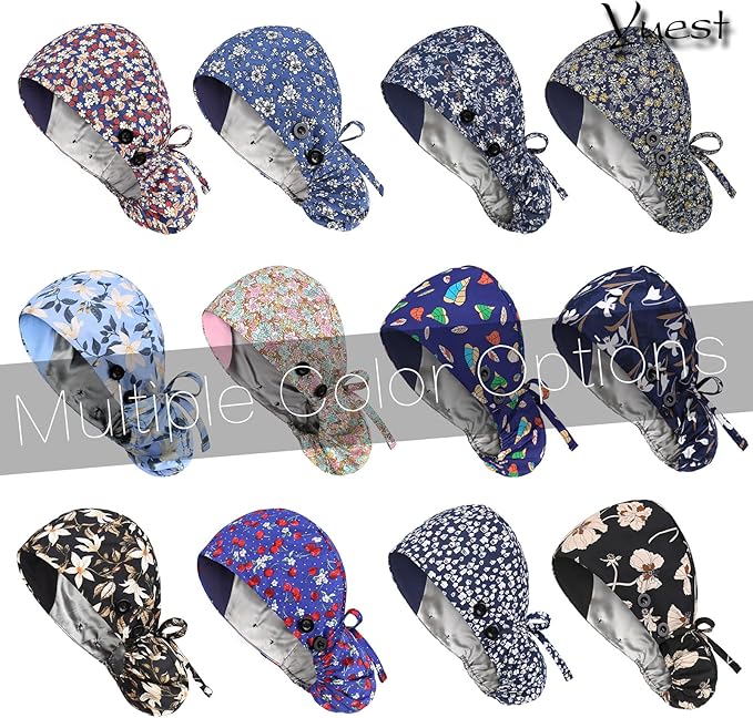 Satin Lined Scrub Caps with Buttons & Sweathand, Surgical Caps - Image 4
