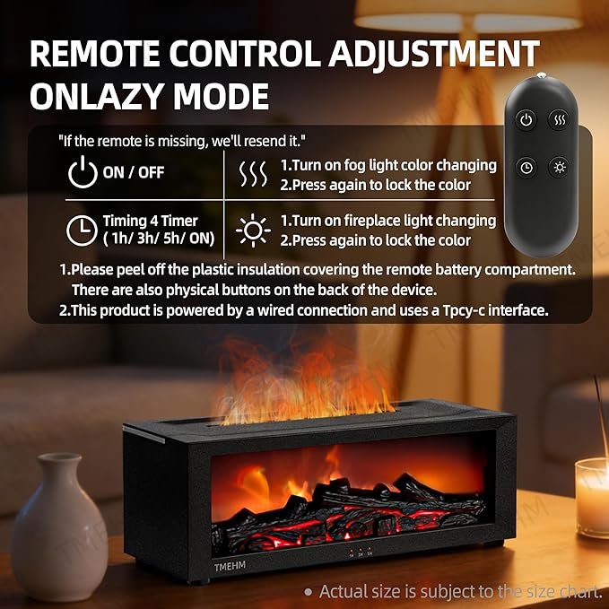 TMEHM Fireplace Flame Air Diffuser Humidifier, 7 Colors Aromatherapy Essential - Image 6