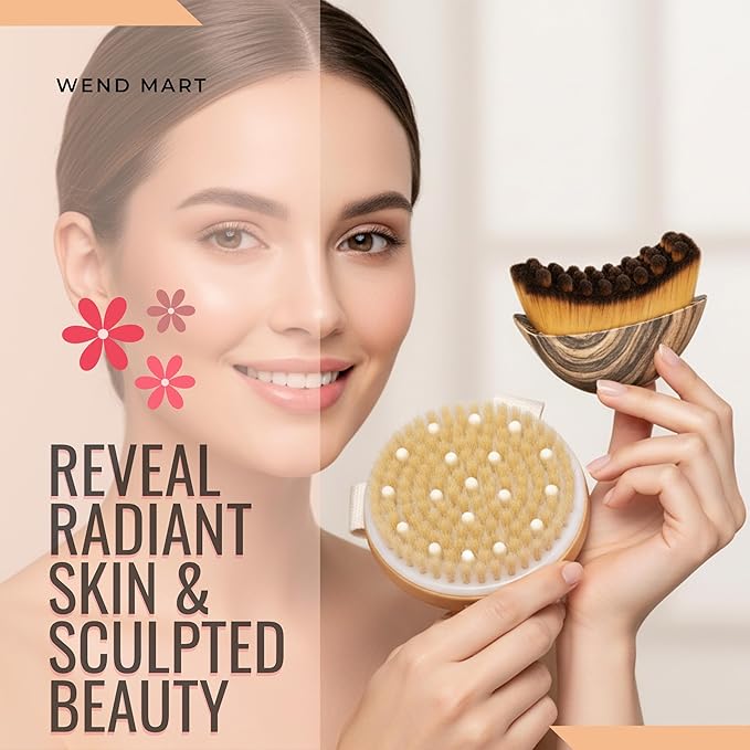 2 in 1 Dry Brushing Body & Face Contour Brush Set – Natural Boar Bristle Body - Image 9