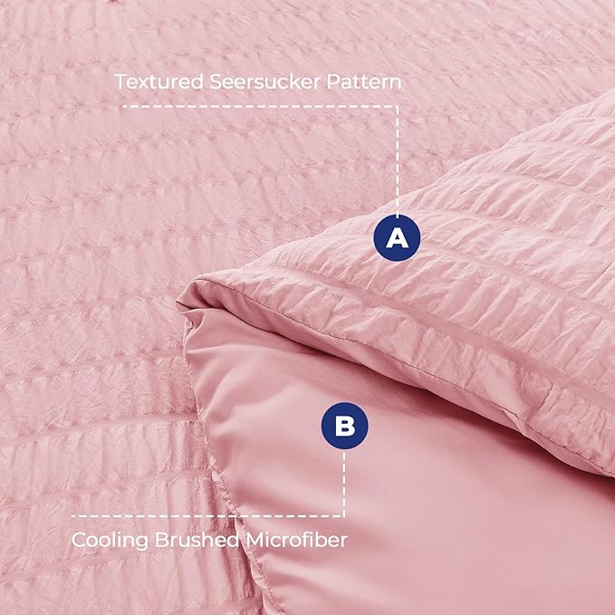 HYMOKEGE Pink Duvet Cover King Size, Ultra Soft 3-Piece Seersucker Duvet Cover - Image 3