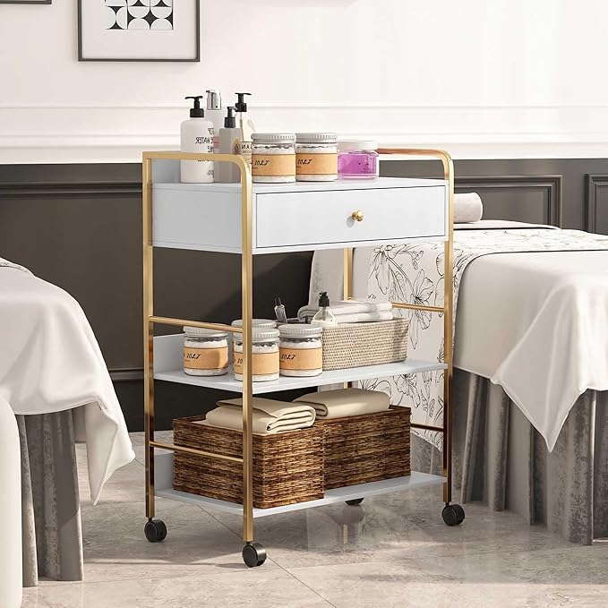 Salon Rolling Trolley with Lockable Wheels Barber Cart Storage Drawer Shelf - Image 8