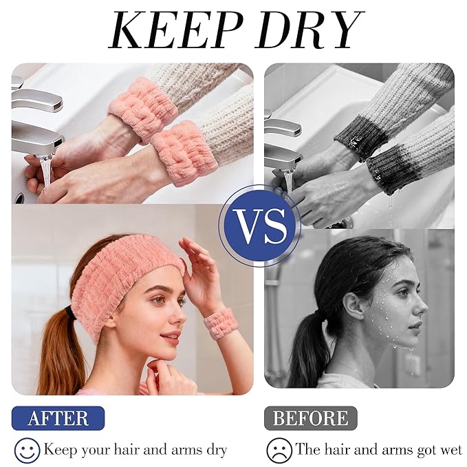 DiyJibb 9 Pcs Spa Headband for Washing Face, Skincare Headband and Wristband Set - Image 5