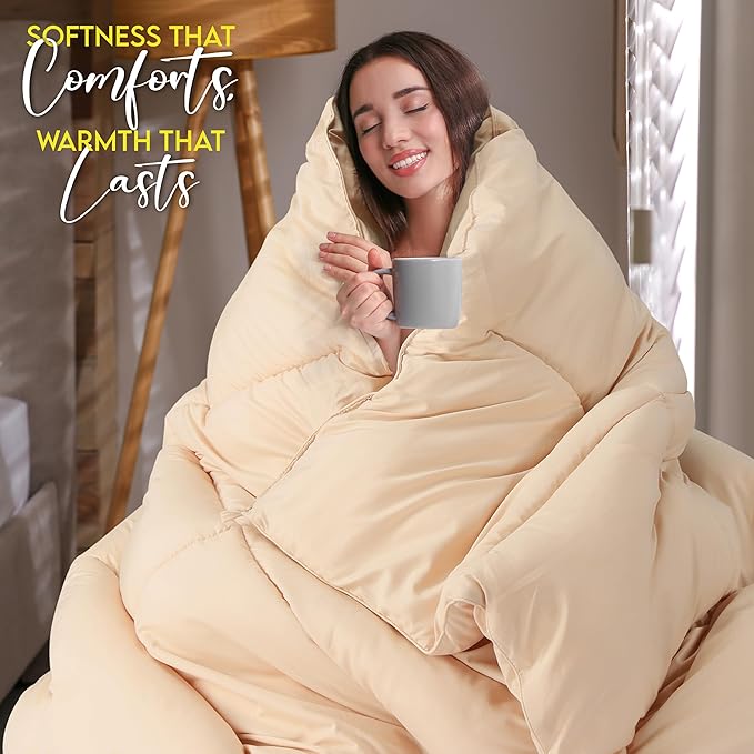 Utopia Bedding Twin Comforter Duvet Insert, Quilted Beige Comforter - Image 4