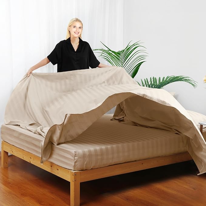 Flat Sheet Only Full Size, 400 TC 100% Egyptian Cotton Flat Sheet Striped - Image 5