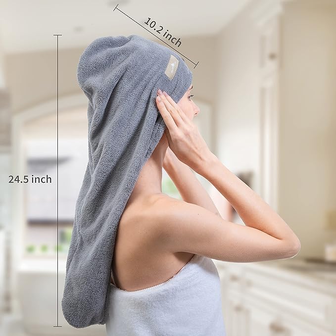 myHomeBody Hair Towel Wrap, Luxury Quick Drying Turban, Ultra Soft Absorbent Cap - Image 3