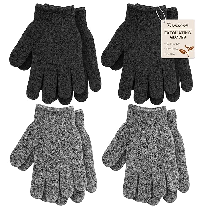 4 Pairs Exfoliating Gloves for Shower, Shower Gloves, Body Scrubber, Korean by FUNDREM
