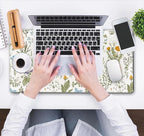 Cute Flowers Desk Mat Pressed Dried Floral Mouse Pad Neutral Beige Sage Green XXL Large Extended Gaming Mousepad Deskmat 31.5x15.75 in, Laptop Keyboard and Mouse Mat for Women Office Gamer Girl