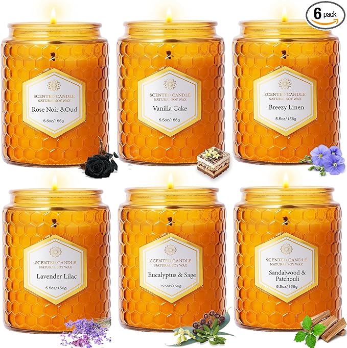 6 Pack Natural Soy Wax Jar Candles by JXDLSQCandlesGiftsSets