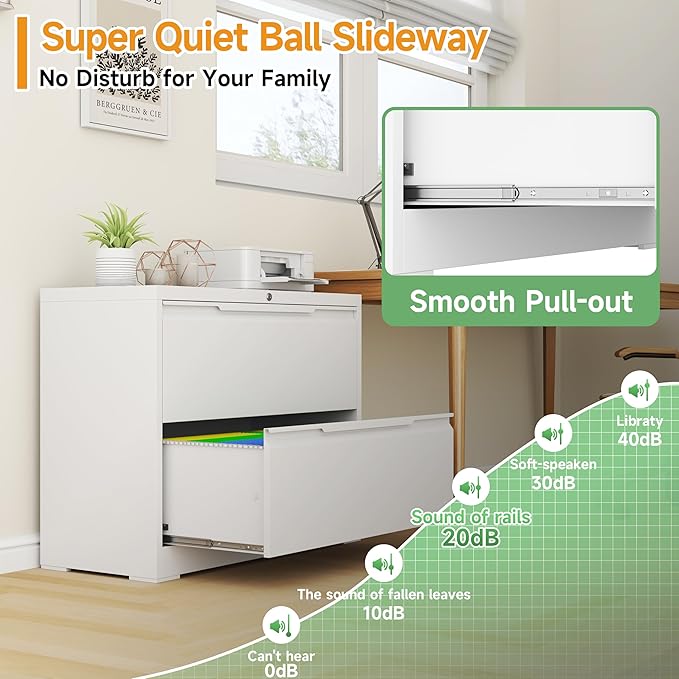 LONGLINK 2 Drawer Lateral File Cabinets with Lock,Metal Filing Cabinet for Home Office,Wide Office Storage Cabinet with Hanging Bars for A4 Legal/Letter Size(White-Easy Assembly)