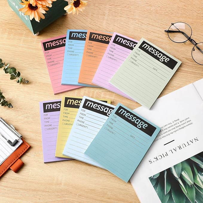 Geyee 9 Pieces Telephone Message Sticky Notes Pads 4 x 5 Inch Assorted Neon Colors Sticky Notes Urgent Self Stick Notepads for Work Call, Office Supplies, 50 Sheets/Pack(Soft Colors)