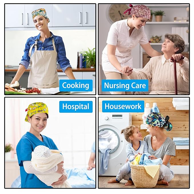 Scrub Caps Women Bouffant Scrub Caps, Adjustable Working Cap Ponytail Pouch Tie - Image 6