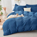 HYMOKEGE Teal Duvet Cover King Size, Ultra Soft 3-Piece Seersucker Duvet Cover by HYMOKEGE