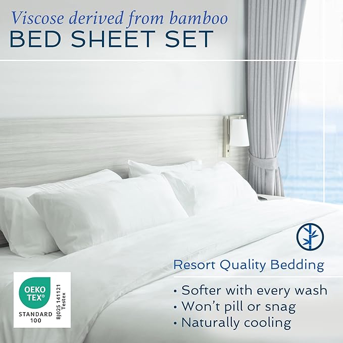 Hotel Sheets Direct 4 Piece Bed Sheet Set California King Size, 100% Viscose - Image 2