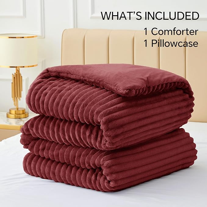 BEDELITE Fleece Twin Comforter Set -Super Soft & Warm Fluffy Burgundy Bedding - Image 9