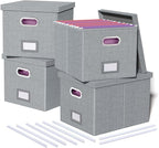 4 Pack File Storage Organizer, Document Organizer, Portable File Box with Lid, Fit for Letter/Legal File Folder Storage,Gray-Box only