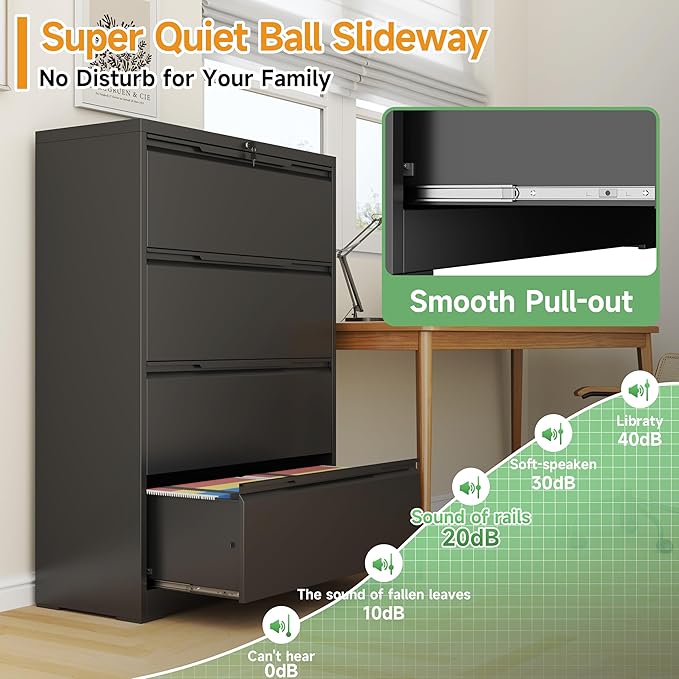 LONGLINK 4 Drawer Lateral File Cabinets with Lock,Metal Filing Cabinet for Home Office,Wide Office Storage Cabinet with Hanging Bars for A4 Legal/Letter Size(Easy Assembly)