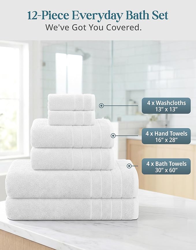 Casa Platino 100% Cotton Turkish Bath Towel Set 12 Pieces - Image 3