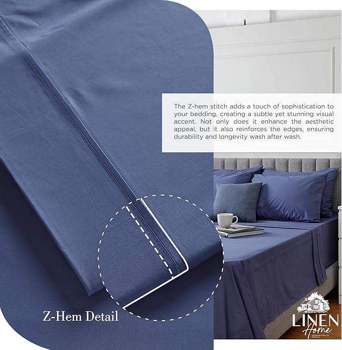 Linen Home 100% Cotton Percale Twin Sheets 3-Piece Set, Soft Breathable & - Image 3