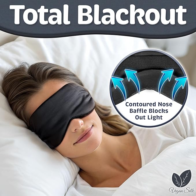 Sleep Mask - Black, 100% Tencel Derived from Natural Wood Pulp - Lightweight - Image 3