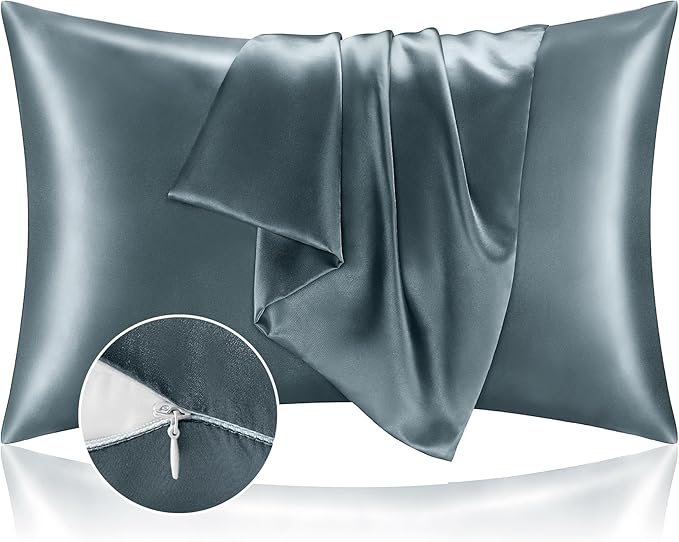 BEDELITE Satin Pillowcase with Zipper 2 Pack, Space Grey Pillow Cases Standard by BEDELITE