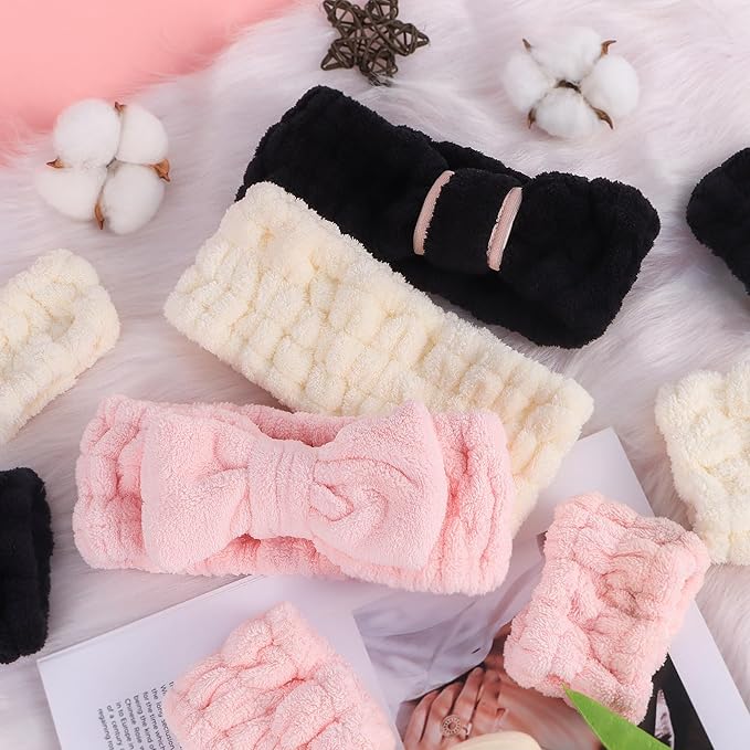 DiyJibb 9 Pcs Spa Headband for Washing Face, Skincare Headband and Wristband Set - Image 2