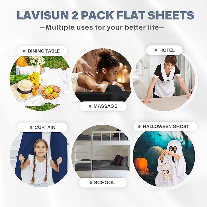 Lavisun Twin Flat Sheets 2 Pack, Hotel Quality Flat Bed Sheets, Brushed - Image 6