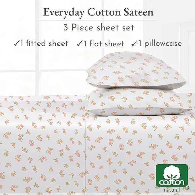 California Design Den Twin Floral Sheet Set, 100% Cotton 12" Pocket Twin Sheets - Image 6