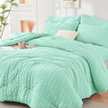 HYMOKEGE Mint Green Full Size Comforter Sets Seersucker 7 Pieces, All Season by HYMOKEGE
