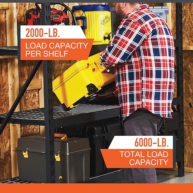 Ironton Industrial Shelving Rack, 3 Storage Shelves Steel Construction 3-Tier Rack with 2000-Lb Load Capacity Per Shelf, Garage Storage Rack