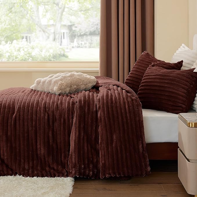BEDELITE Fleece Twin Comforter Set -Super Soft & Warm Fluffy Hot Chotolate - Image 4