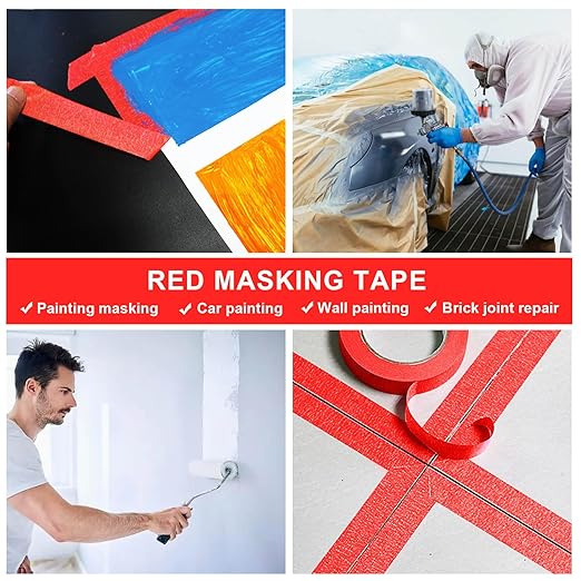 BOMEI PACK Red Painters Tape 1 Inch - Paint Tape 10 Rolls x 1 Inch x 55 Yards - Painter's Tape Red Masking Tape for Walls Painting, DIY Crafting, and School Projects, Total 550 Yards