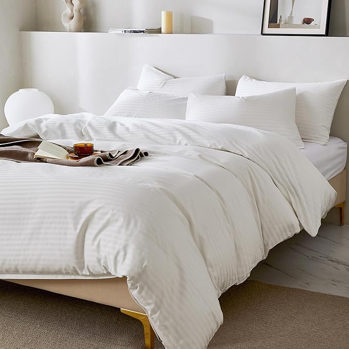 JELLYMONI 100% Natural Cotton 2pcs Striped Duvet Cover Sets, Satin Striped - Image 3