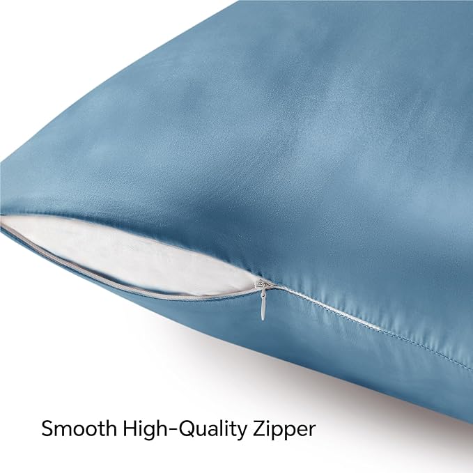 BEDELITE Satin Pillowcase with Zipper 2 Pack, Airy Blue Pillow Cases Standard - Image 5