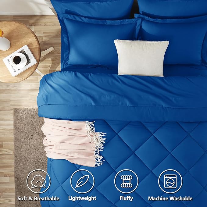CozyLux Queen Comforter Set Classic Blue - Image 2