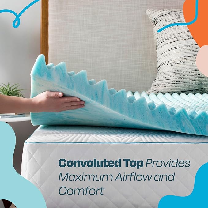 Linenspa 2 Inch Gel Memory Foam Mattress Topper – Egg Crate Style, Reversible - Image 2