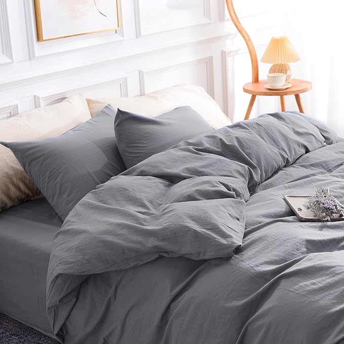 NEXHOME PRO Cotton Duvet Cover Queen Size Linen Look Textured Organic Natural - Image 4