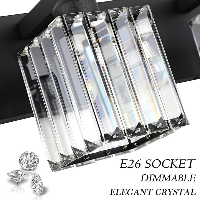 Aipsun Black Vanity Light Bathroom Lighting Fixtures 3 Light Crystal Modern - Image 7