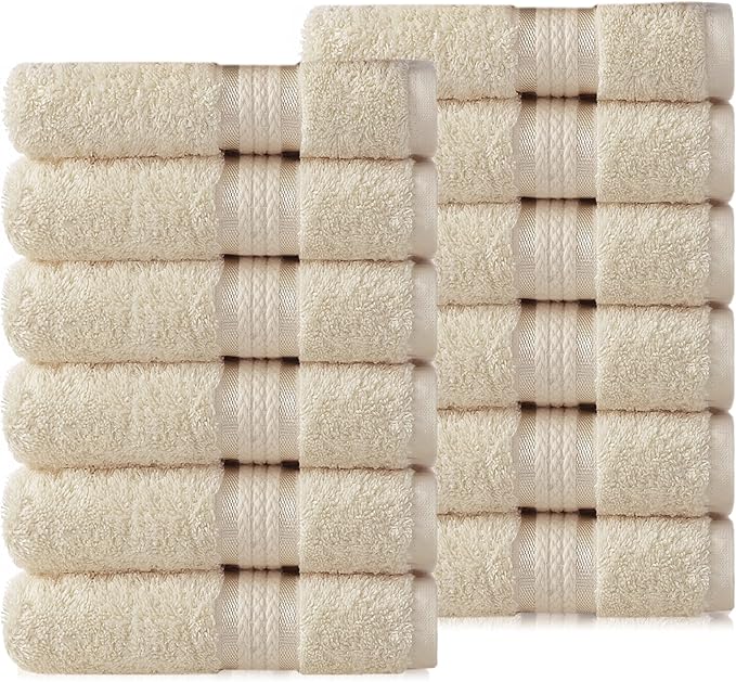 Cotton Craft Ultra Soft 12 Pack Wash Cloths 12x12 Ivory Weighs 2 Ounces Each by COTTONCRAFT