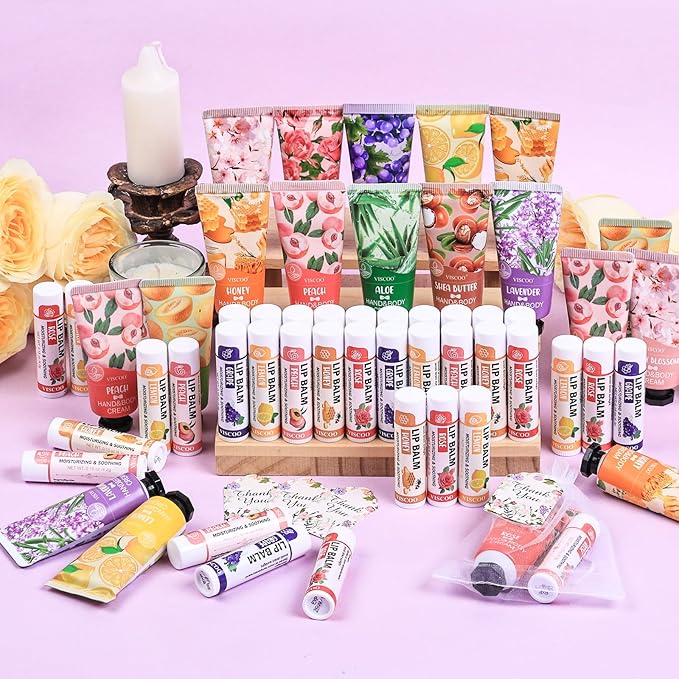 VISCOO 40 Sets Hand Cream and Lip Balm Bulk Set, Mothers Day Gifts, Teacher - Image 7