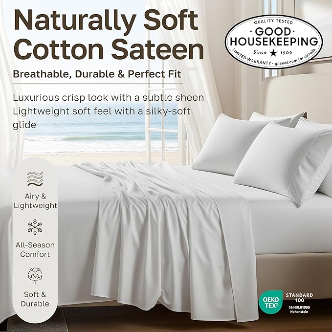 California Design Den Queen Deep Pocket Fitted Sheet Only, Soft 100% Combed - Image 3