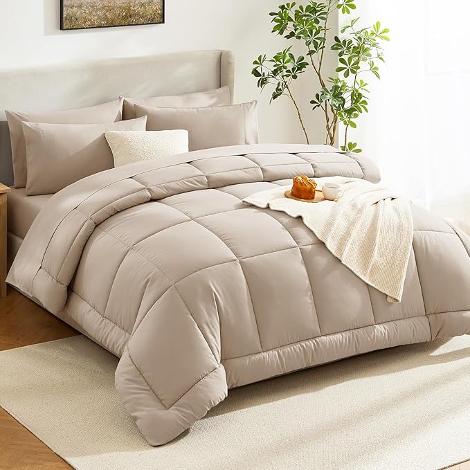 CozyLux King Size Comforter Set Wheat, 7 Pieces Bed in a Bag, Wheat Comforter - Image 8
