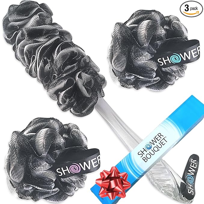 SHOWER BOUQUET Loofah-Charcoal Back-Scrubber & Bath-Sponge Set // 1 by ShowerBouquet%C2%AE