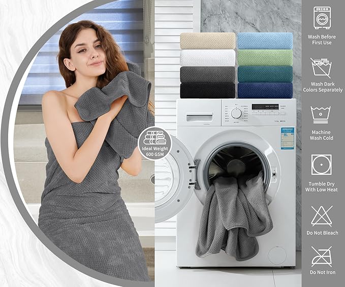 Grey Hand Towels Set 2 Pack-16“x31”, Ultra Soft Microfibers Bathroom Towel Set - Image 5