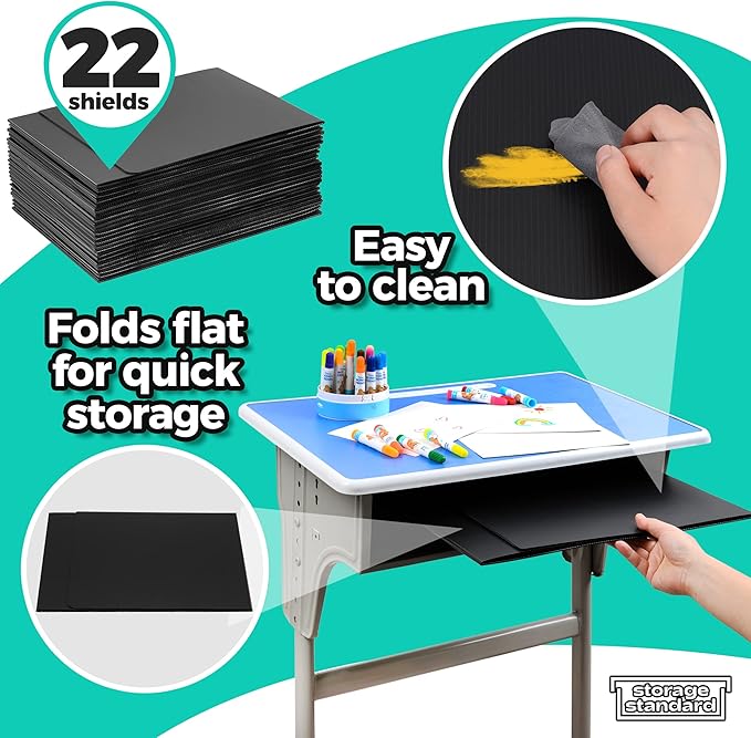 22-Pack Desk Dividers for Students - Durable & Waterproof Plastic Study Carrel Divider, Classroom Folders Teacher Supplies, Easy-to-Clean Plastic Privacy Shield Folder Boards for Student Desks, Black