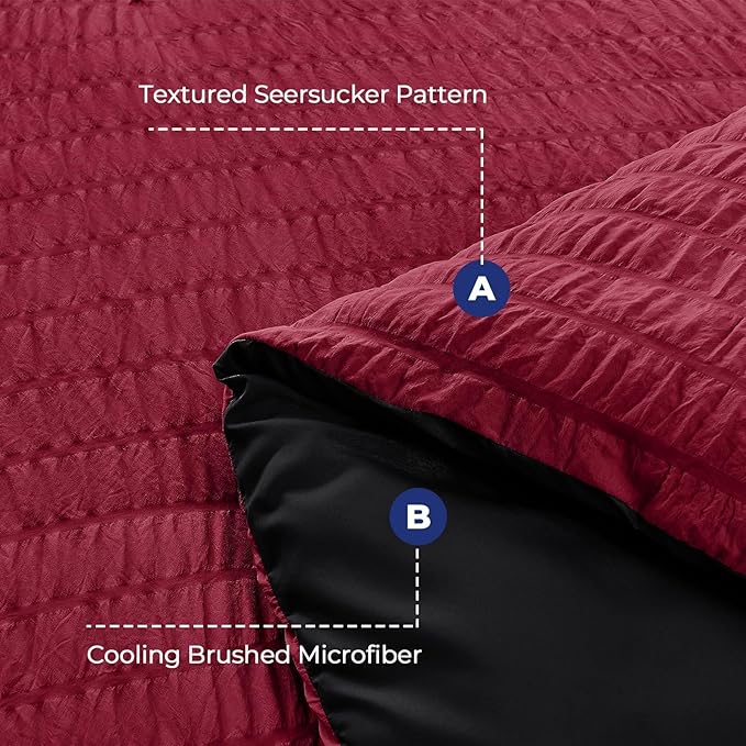 HYMOKEGE Red & Black Twin XL Comforter Set Seersucker 5 Pieces, All Season - Image 4
