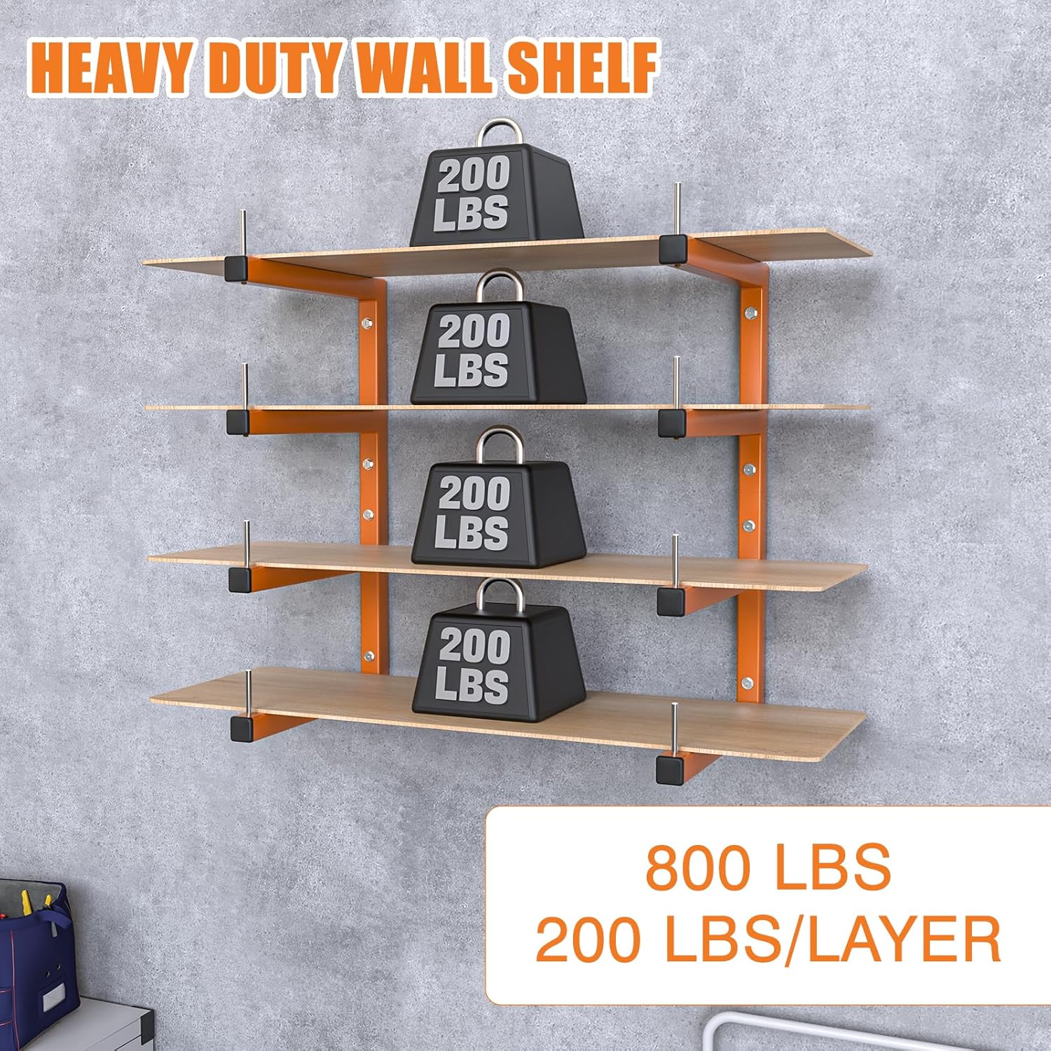 2-Pack Lumber Storage Rack, Wood Storage Racks Wall Mount, Heavy Duty Garage Wood Organizer With 4-Level System, Orange Utility Rack Organization Up 800 Lbs, Metal Lumber Shelf for Indoor and Outdoor