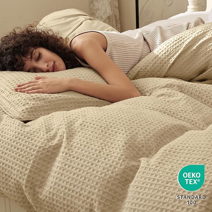 PHF Waffle Weave Duvet Cover Set Queen Size, No Snagging Ultra Soft Luxury - Image 2