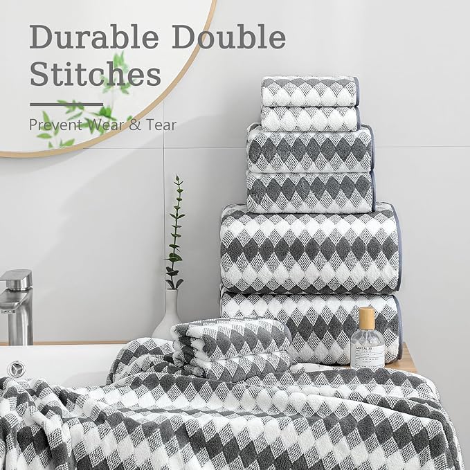 8 Piece Bathroom Towel Set Dark Grey|2 Oversized Large Bath Towels Sheet - Image 6