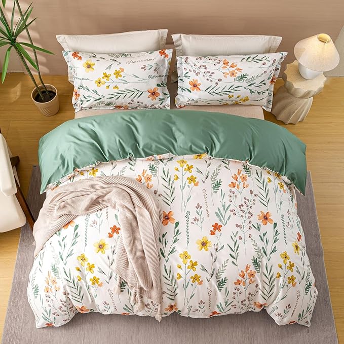 OAITE Duvet Cover Set Twin Size Floral Pattern Ultra Soft 100% Cotton Duvet - Image 3